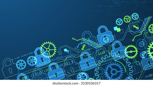 Secure digital background. Virtual confidential, programming protection. Hand drawn vector.