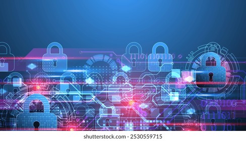 Fondo digital seguro. Virtual confidencial, protección de programación. Vector dibujado a mano.