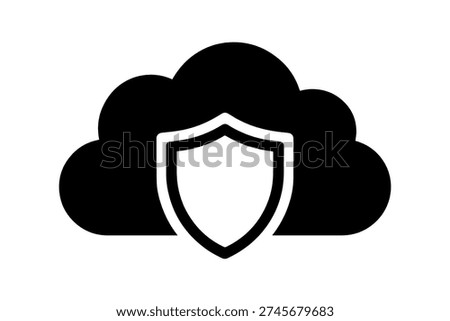 Secure digital cloud storage represented by shield and cloud icon, cybersecurity in digital world protection 