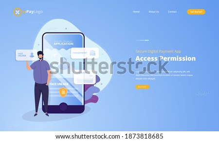 Secure digital payment application, Access permission illustration on landing page concept