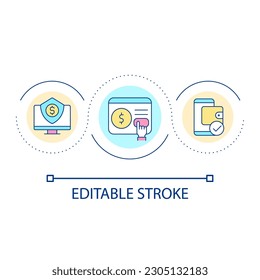 Secure digital payment loop concept icon. Online payment abstract idea thin line illustration. Electronic wallet. Financial service. Isolated outline drawing. Editable stroke. Arial font used