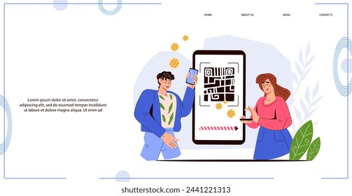 Sichere digitale Zahlungen Konzept der Website Banner. Zahlungsmethoden wie QR-Codes, NFC und Online-Transaktionen, kontaktlose Finanzoptionen, Vektorgrafik isoliert auf weißem Hintergrund.