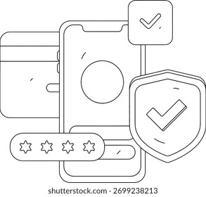 Secure digital payments and data protection achieved with mobile app and credit card, emphasizing verified transactions and strong authentication