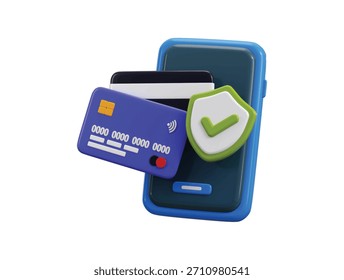 Icono de pago de teléfono digital seguro 3d render concepto de pago con tarjeta de crédito Ilustración vectorial de icono seguro 
