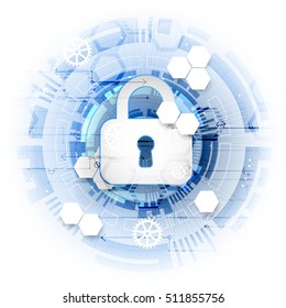 Secure digital space. Virtual confidential, structure point connection, programming protection, padlock scheme system, vector illustration