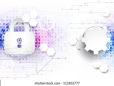 Secure digital space. Virtual confidential, structure point connection, programming protection, padlock scheme system, vector illustration