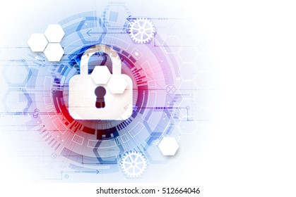 Secure digital space. Virtual confidential, structure point connection, programming protection, padlock scheme system, vector illustration