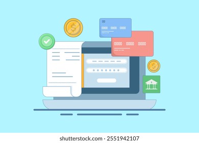 Concepto de transacción digital segura, pago en línea, seguridad de banca en línea, pago móvil seguro con tarjeta de pago. Experiencia bancaria digital, Ilustración vectorial plana.