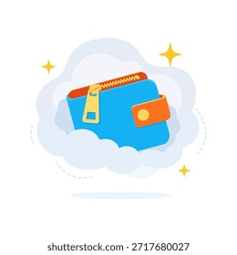 Icono de billetera digital segura flotando en el almacenamiento en la nube Vector de diseño plano ilustración de ui de estado vacío
