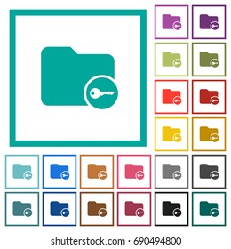 Secure directory flat color icons with quadrant frames on white background