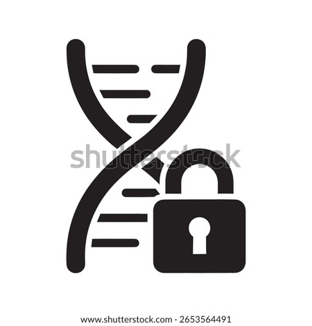 Secure DNA Icon Vector Glyph With Lock For Genetic Data Protection And Genome Privacy Confidential Biotechnology And Gene Information Security Symbol