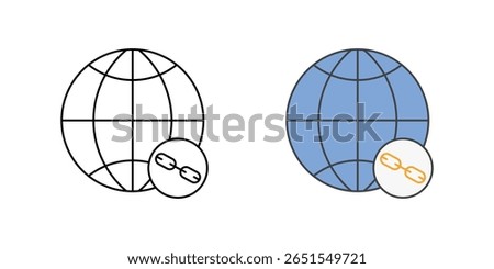 Secure DNS icon with globe and small link or chain symbol, ideal for safe browsing, internet privacy, and online activity protection illustrations.