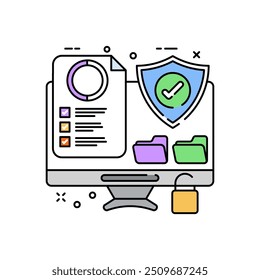Ícone de cor de preenchimento do documento seguro, ilustração de vetor