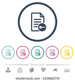 Secure document flat color icons in round outlines. 6 bonus icons included.