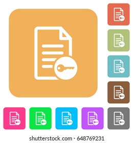 Secure document flat icons on rounded square vivid color backgrounds.