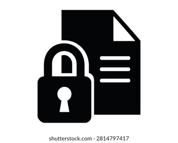 Secure document icon with lock symbol on transparent background