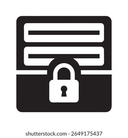 Secure document icon with a padlock for data protection and file privacy A glyph for a locked confidential folder or private web browser page information