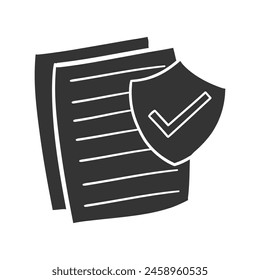 Secure Document Icon Silhouette Illustration. Shield Vector Graphic Pictogram Symbol Clip Art. Doodle Sketch Black Sign.