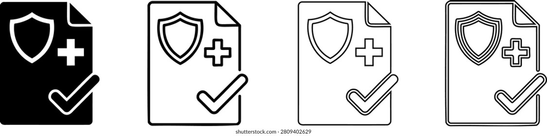 Secure document icons with checkmark and plus sign
