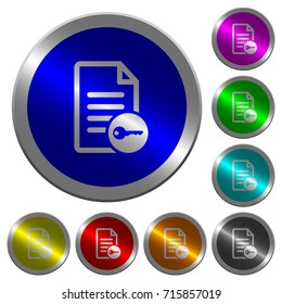 Secure document icons on round luminous coin-like color steel buttons