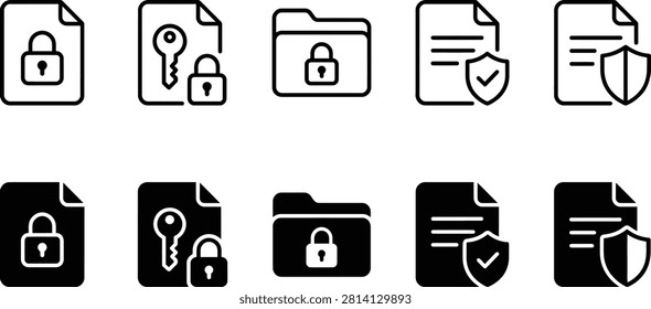 Secure Document Management and File Protection Icons Collection for Data Privacy and Access Control