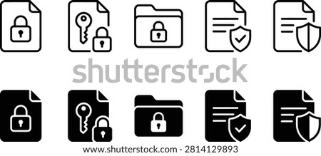 Secure Document Management and File Protection Icons Collection for Data Privacy and Access Control