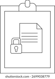 Proteger o documento na área de transferência usando um papel com linhas de texto, um cadeado e um clipe