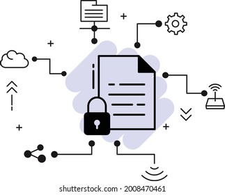 Secure Document Storage Vector Glyph Icon Design, Cloud Computing And Web Hosting Services Symbol, File Folder Permission Cocnept, Protected Directory Sign,  Service Level Agreement Stock Illustration