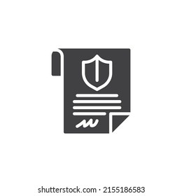 Secure document vector icon. filled flat sign for mobile concept and web design. Document with protection shield glyph icon. Symbol, logo illustration. Vector graphics