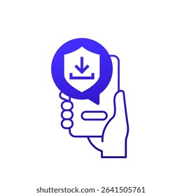 Secure download icon with a phone in hand
