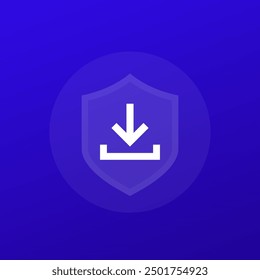 Secure download icon with a shield, transparent design