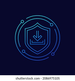 Icono de línea de descarga segura para aplicaciones y web