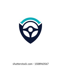 Secure Driving Car Shield Steering Wheel Icon Logo