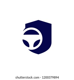 Secure Driving Shield Steering Wheel Icon Logo