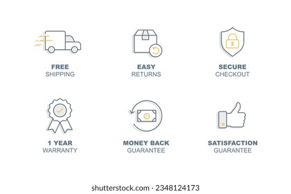 Secure E-Commerce Icons: Free Shipping, Easy Returns, Money-Back Guarantee