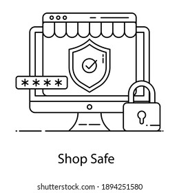 
ecommerce seguro, vector lineal de seguro para tiendas 