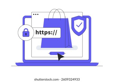 Secure e-commerce payment process,e-commerce website with SSL protection, secure checkout. Flat Cartoon Vector Illustration, icon. Stylish abstract design
