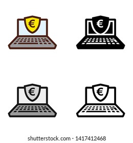 Secure Electronic Transaction with Euro Symbol. Icon in Different Color and Style