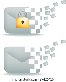 secure email communication icon, showing moving information