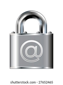 Secure e-mail icon on stainless steel padlock vector button