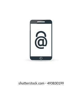 Secure e-mail icon. Protection of email for your smartphone, a password lock