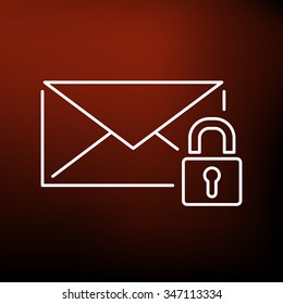 Secure email icon. SSL email sign. Mail and padlock symbol. Thin line icon on red background. Vector illustration.