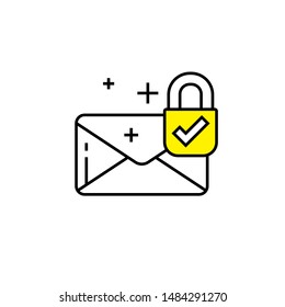 Secure email line icon. SSL secured mail symbol. Envelope lock sign. Vector illustration.