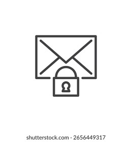 Icono de línea de candado de correo electrónico seguro. Icono de contorno de sobre con cerradura, que representa la comunicación protegida y la privacidad. Icono de línea de Vector adecuado para App de mensajería. Gráfico de símbolo de icono.