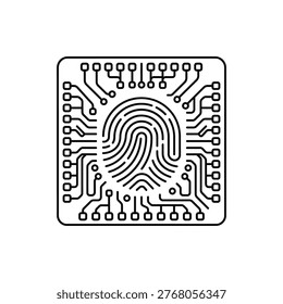 Secure enclave hardware chip featuring central embedded fingerprint pattern and digital pins