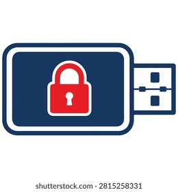 Secure encrypted USB drive icon with red padlock symbol on dark blue background