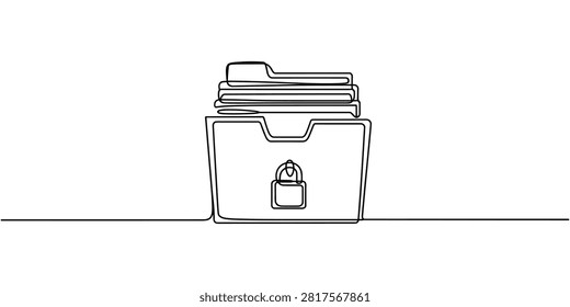 Secure File Cabinet With Folders Continuous One Line Drawing