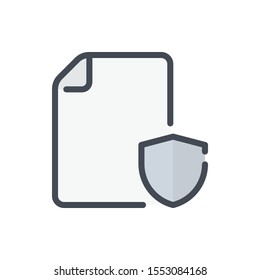 Secure file color line icon. Document with shield vector outline colorful sign.
