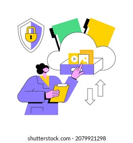Secure file sharing abstract concept vector illustration. Secure file hosting, safe document sharing, hosted data storage, commercial information, remote office security abstract metaphor.