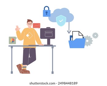 secure file sharing data file document securing private safe cloud storage sharing connect connection privacy safety database protect protection access keep illustration design icon template